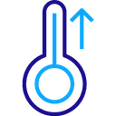 Icon of a thermometer with an upward arrow, indicating increasing temperature.