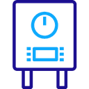 Icon of a gas boiler with a circular temperature gauge on top and control buttons below, in blue outline.