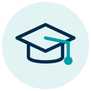 Graduation cap icon in a teal circle, symbolizing education or academic achievement.