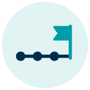 A teal circle icon with a line of three connected dots leading to a flag, indicating progression or a completed task.